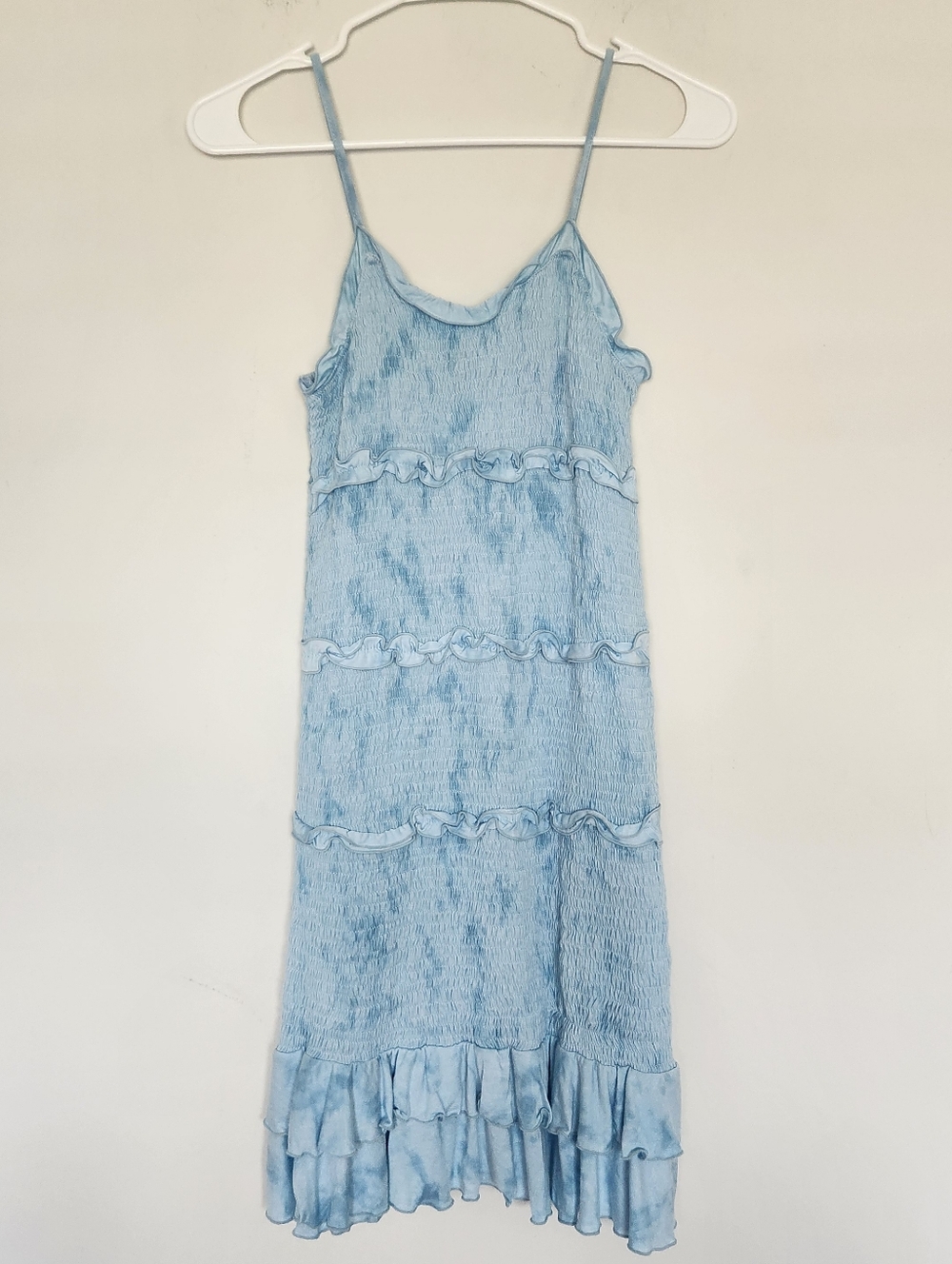 Flowers by Zoe Cloud Blue Tie-dye Ruffle Dress Smocked Tiered XL Girls